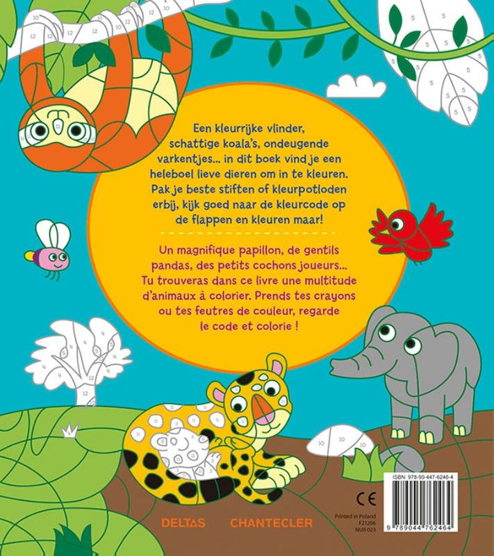 Achterkant van Kleuren op nummer - Lieve dieren / Les gentils animaux - Coloriages codés