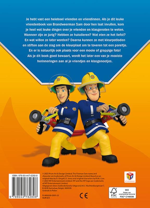 Achterkant van Brandweerman Sam vriendenboek
