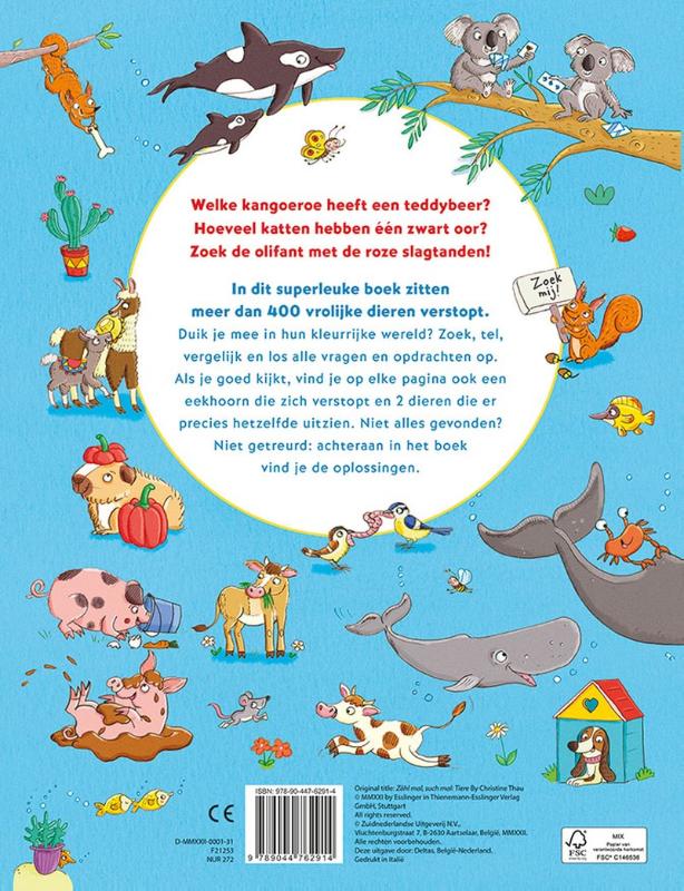 Achterkant van Tel- en zoekboek - Vrolijke dieren