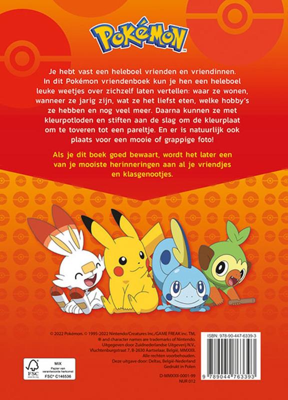 Achterkant van Pokémon vriendenboek