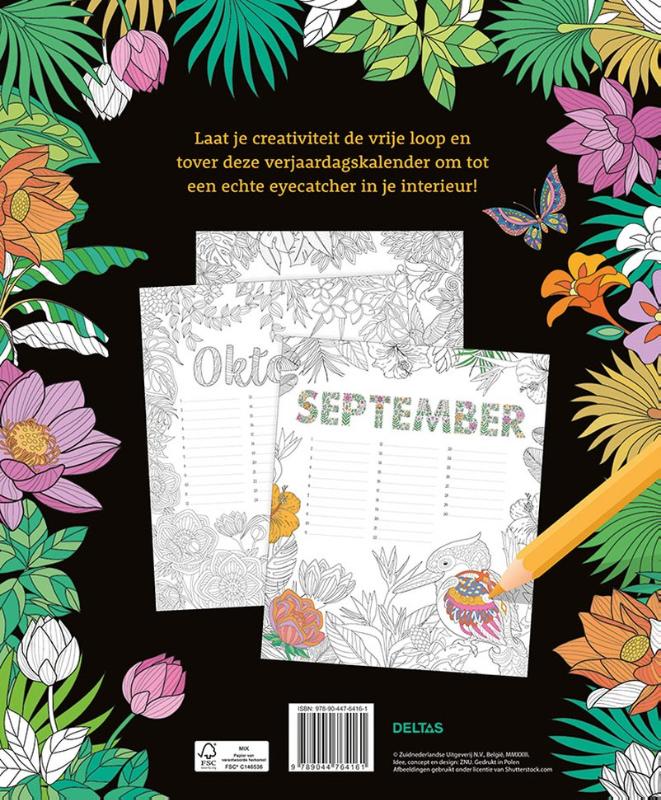 Achterkant van Happy birthday! Kleurkalender