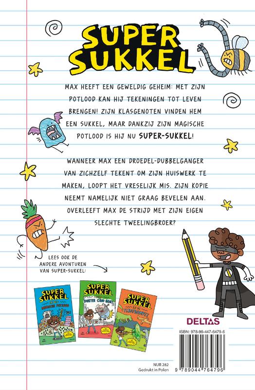 Achterkant van Super Sukkel en de Droedel-schurk
