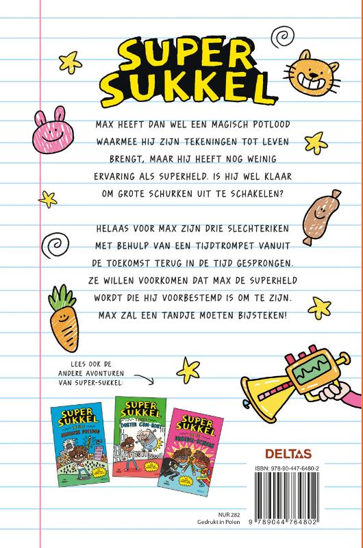Achterkant van Super Sukkel en de tijdtrompet