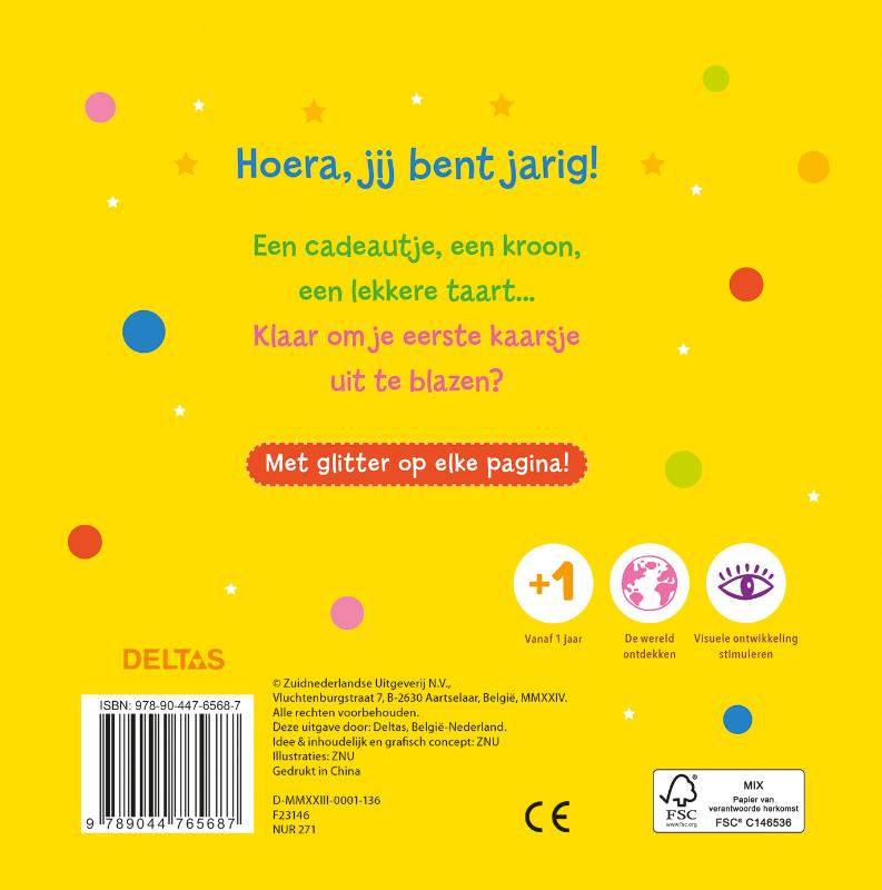 Achterkant van Hoera! 1 jaar!
