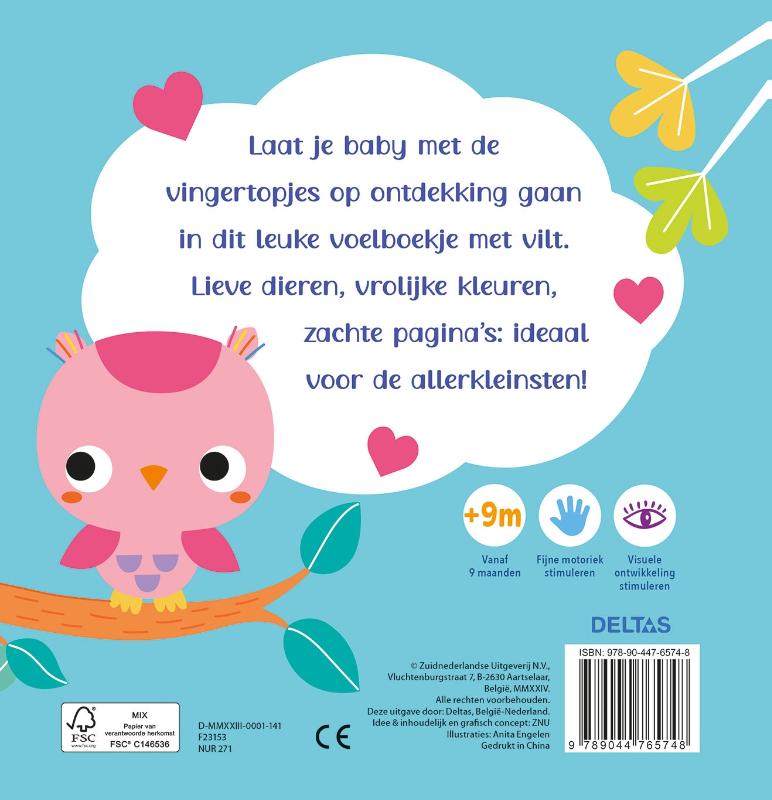 Achterkant van Baby's zachte voelboekje