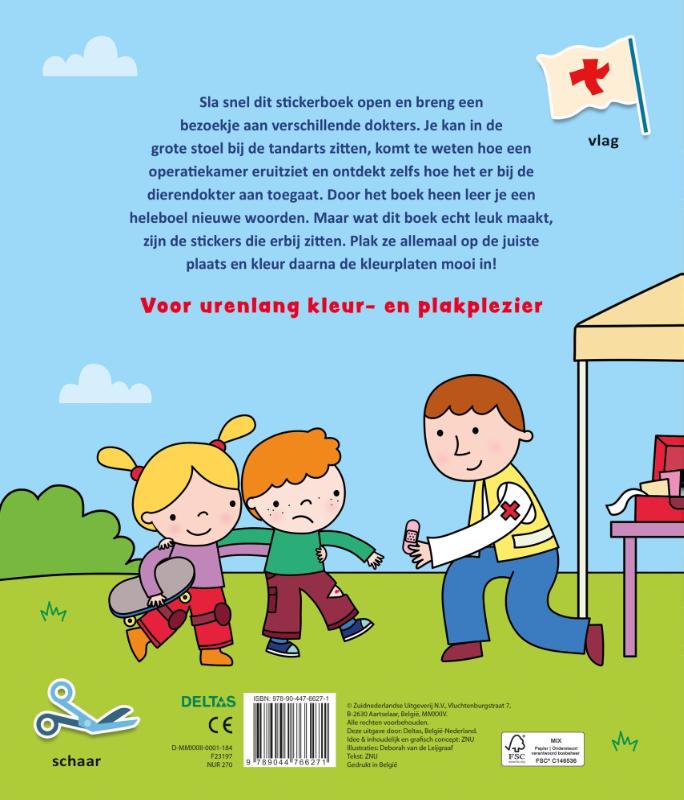Achterkant van Kleur- en stickerboek met woordjes - Bij de dokter