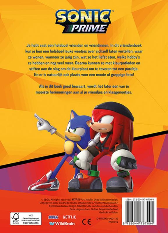 Achterkant van Sonic Prime vriendenboek