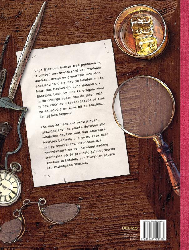 Achterkant van Sherlock Holmes zoek- en puzzelboek