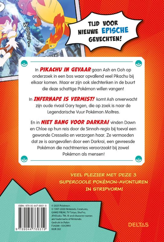Achterkant van Pokémon avonturen in stripvorm - Pikachu in gevaar