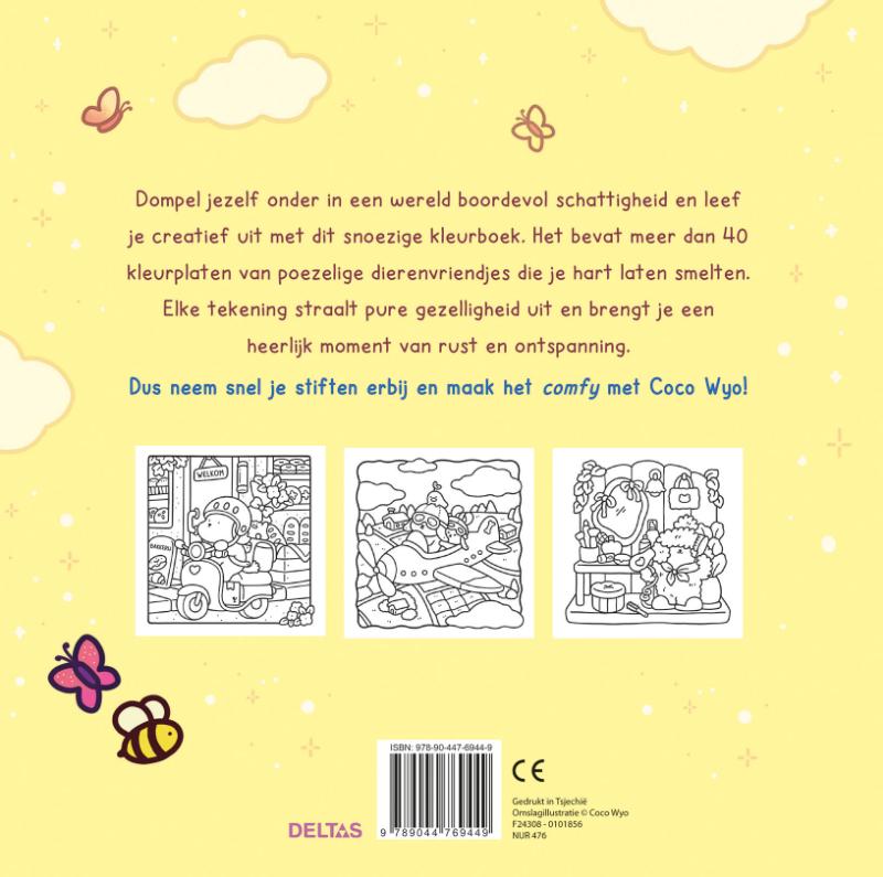 Achterkant van Cute & Comfy kleurboek Coco Wyo
