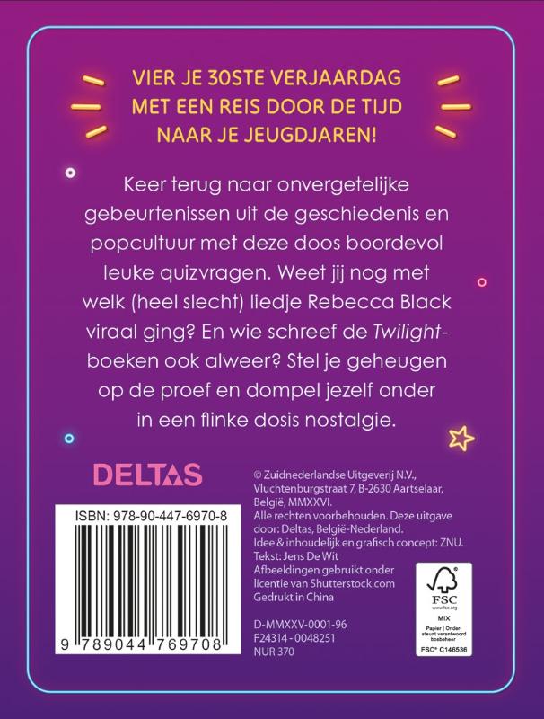 Achterkant van Quiz Hoera 30 jaar!
