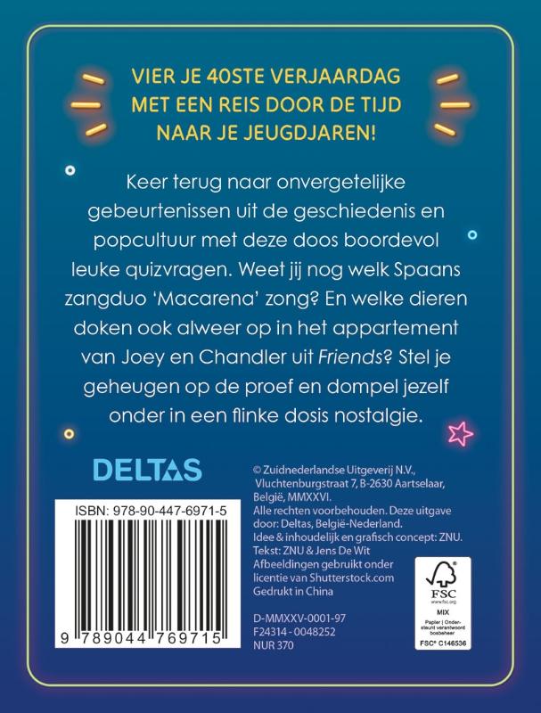 Achterkant van Quiz Hoera 40 jaar!