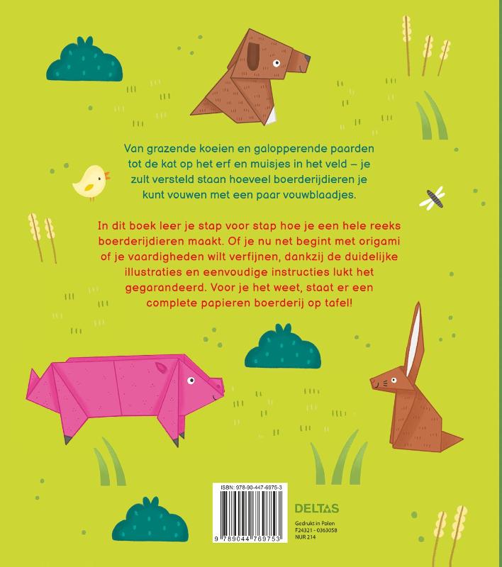Achterkant van Origami dieren van de boerderij