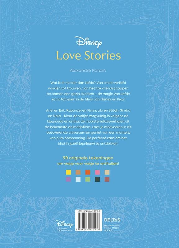Achterkant van Disney Love stories Kleuren op nummer voor volwassenen