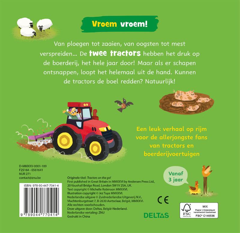 Achterkant van Vroem vroem - Aan het werk! Een boek vol stoere tractors