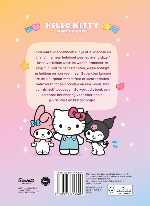Achterkant van Hello Kitty vriendenboek