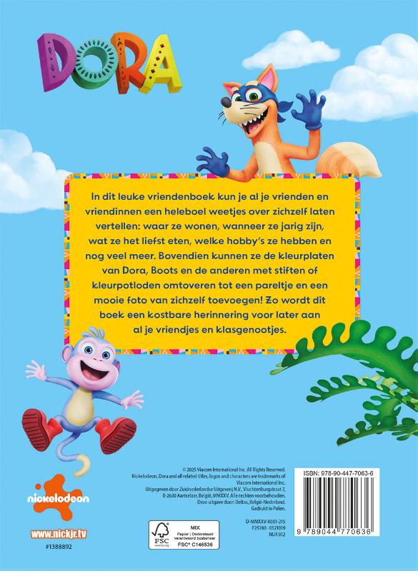 Achterkant van Dora vriendenboek