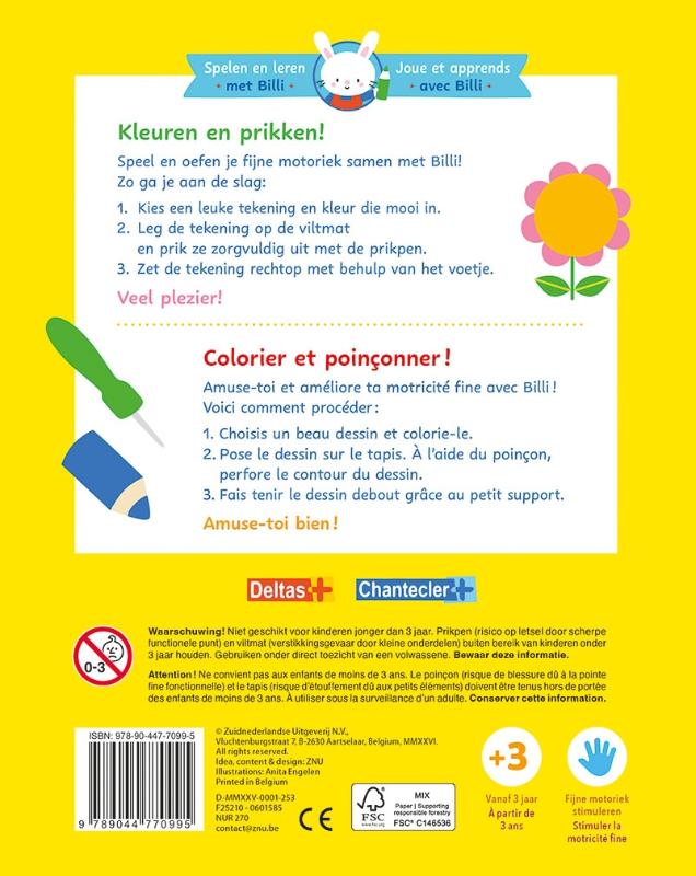 Achterkant van Mijn eerste prikblok - Spelen en leren met Billi / Mon tout premier bloc à perforer - Joue et apprends avec Billi