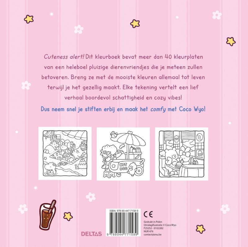 Achterkant van Cozy Friends Cute & Comfy kleurboek Coco Wyo