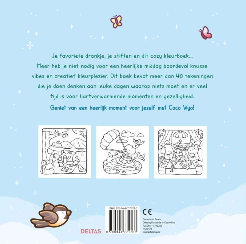 Achterkant van Cozy Days Cute & Comfy kleurboek Coco Wyo