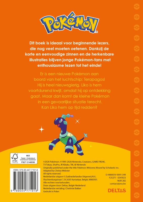 Achterkant van Pokémon eerste leespret - Waar is Terapagos?