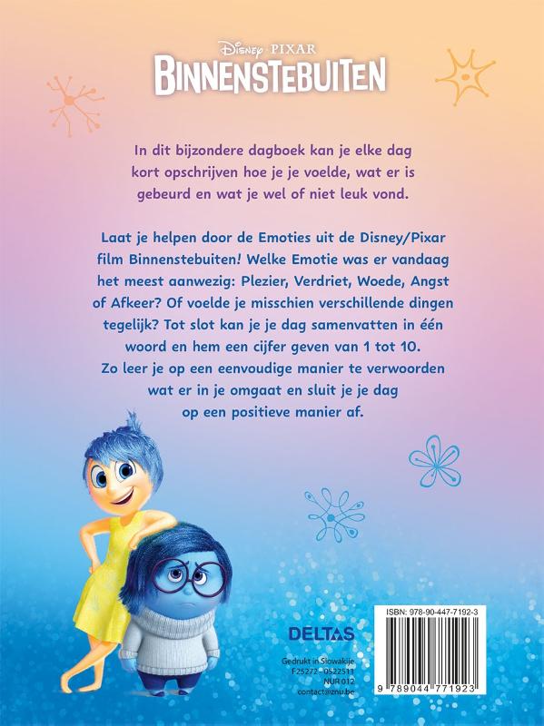 Achterkant van Disney Pixar Binnenstebuiten Zo voelde ik mij vandaag - Een emotiedagboek voor kinderen