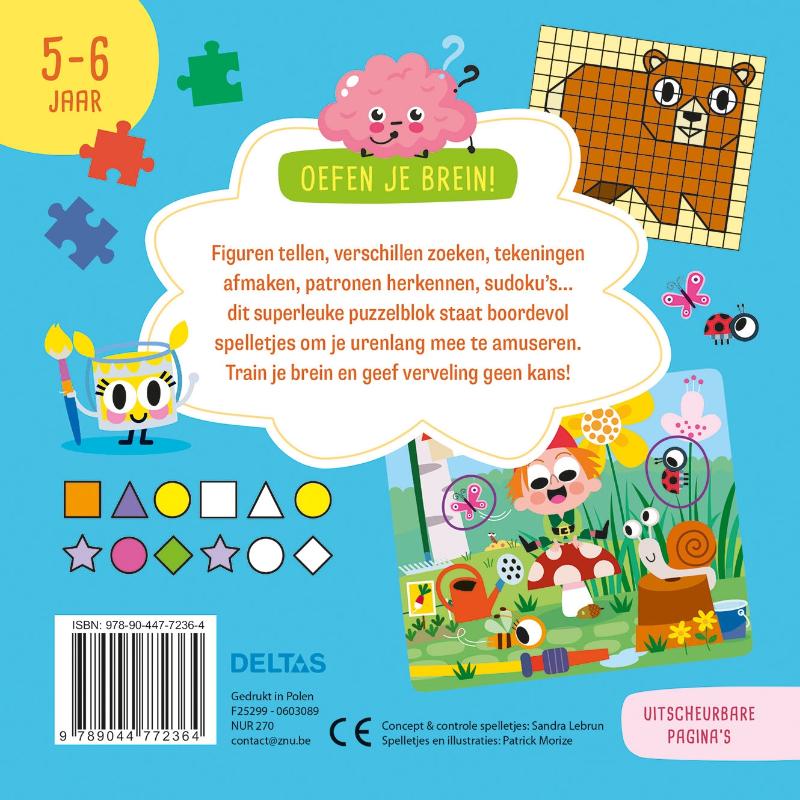 Achterkant van Oefen je brein! Leerrijke spelletjes 5-6 jaar