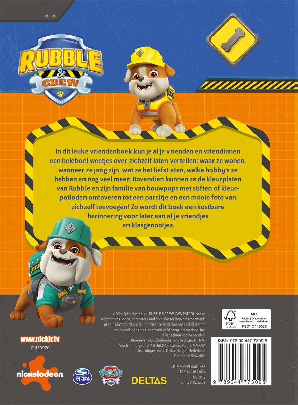 Achterkant van Rubble & Crew vriendenboek