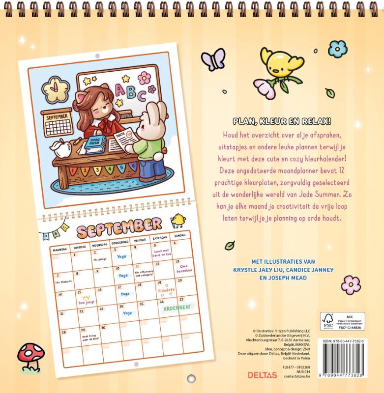 Achterkant van Cute & Cozy Kalender om in te kleuren Jade Summer