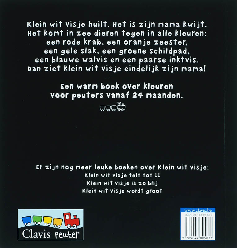 Achterkant van Klein wit visje kartonboek