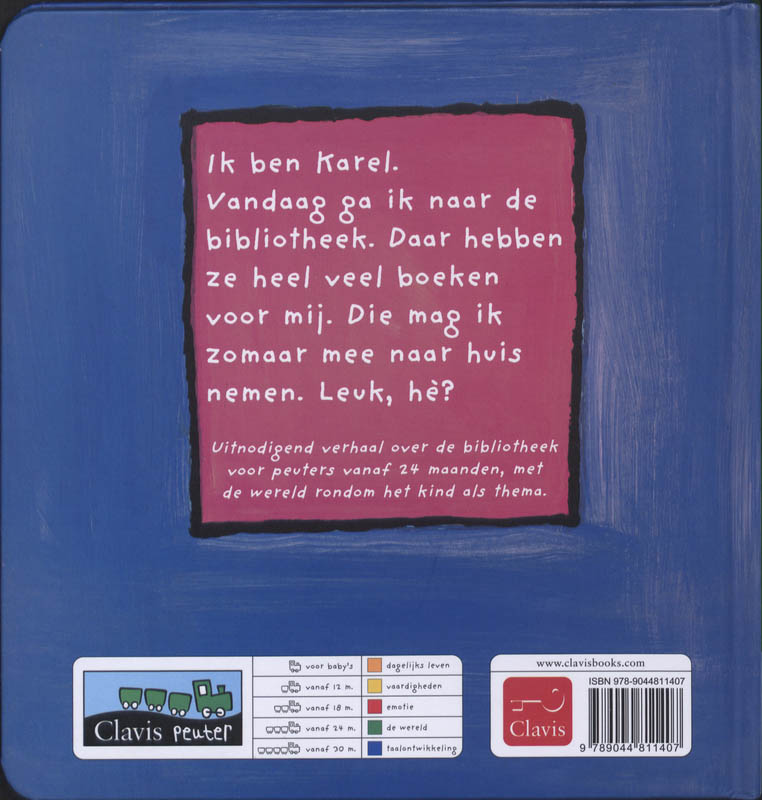 Achterkant van Karel gaat naar de bibliotheek