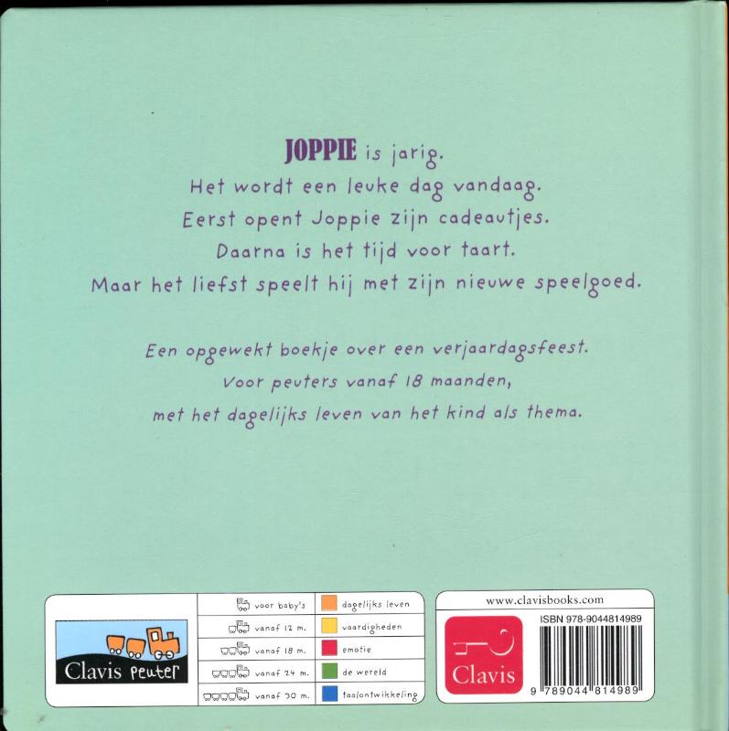 Achterkant van Joppie is jarig