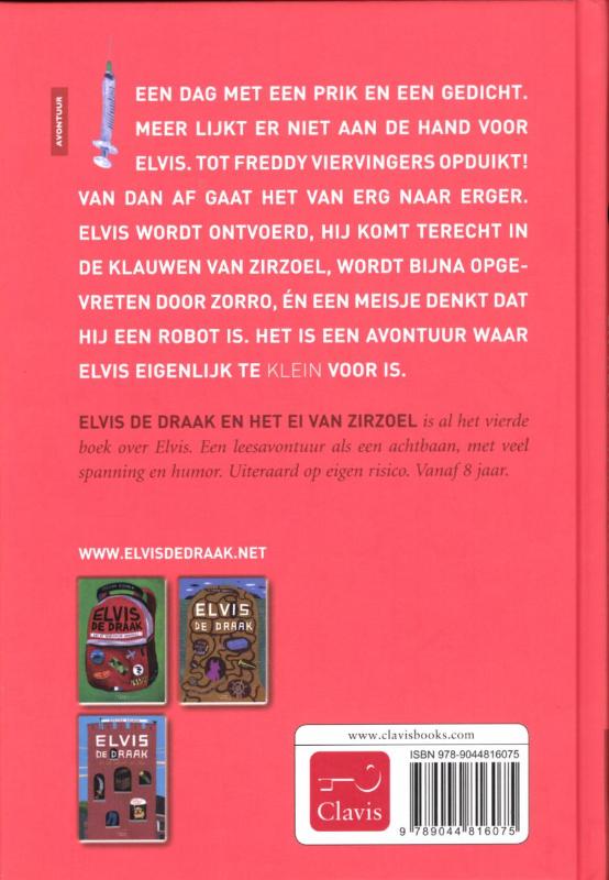 Achterkant van Elvis de Draak en het ei van Zirzoel
