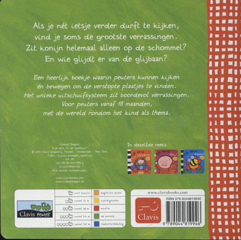 Achterkant van Kijk eens. In de speeltuin!