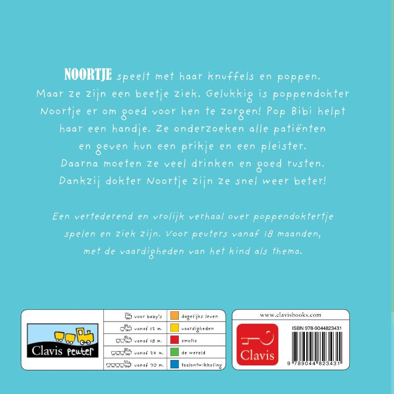 Achterkant van Noortje speelt poppendokter