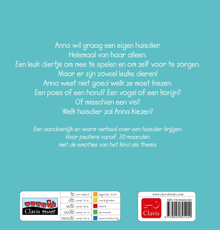 Achterkant van Anna wil een huisdier