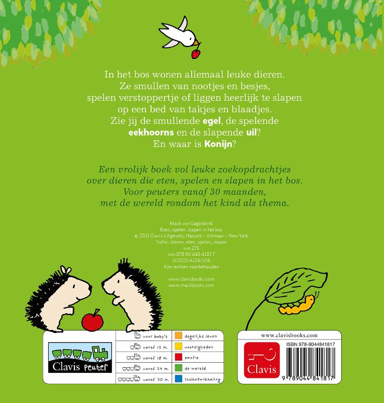 Achterkant van Eten, spelen, slapen in het bos