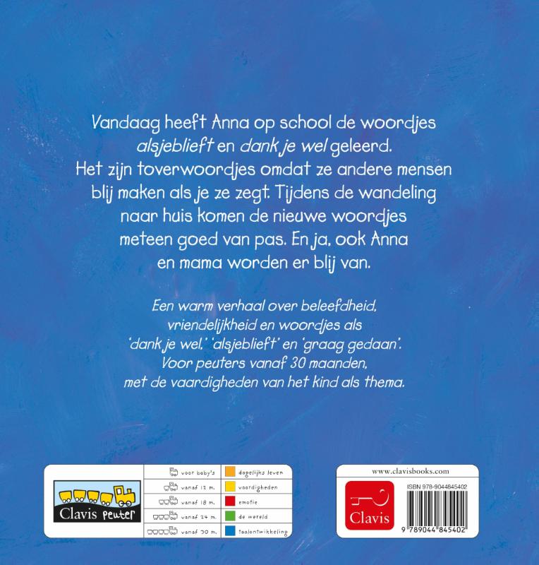 Achterkant van Anna zegt dank je wel
