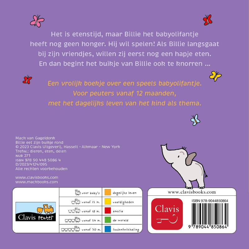 Achterkant van Billie eet zijn buikje rond