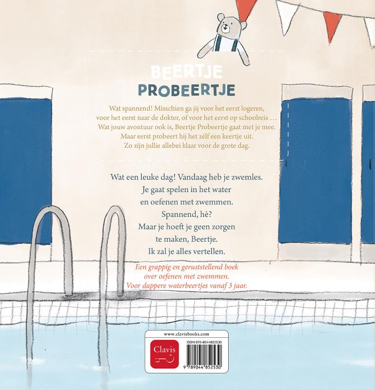 Achterkant van Beertje Probeertje gaat zwemmen