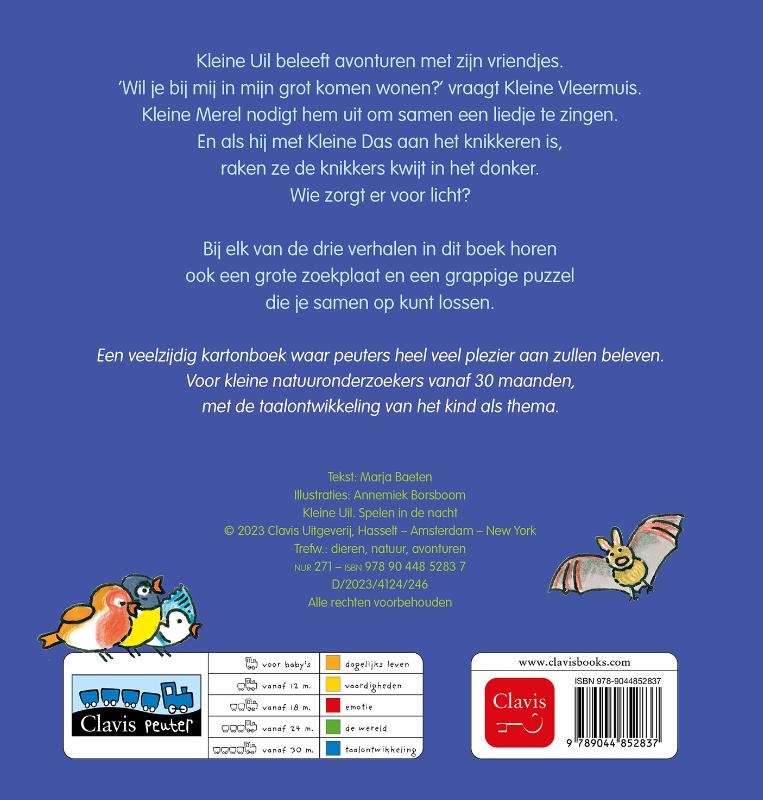 Achterkant van Kleine Uil, spelen in de nacht