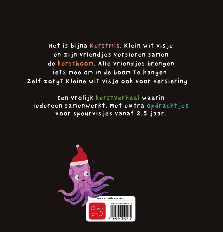 Achterkant van Klein wit visje viert Kerst