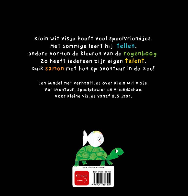 Achterkant van Klein wit visje en zijn speelvriendjes