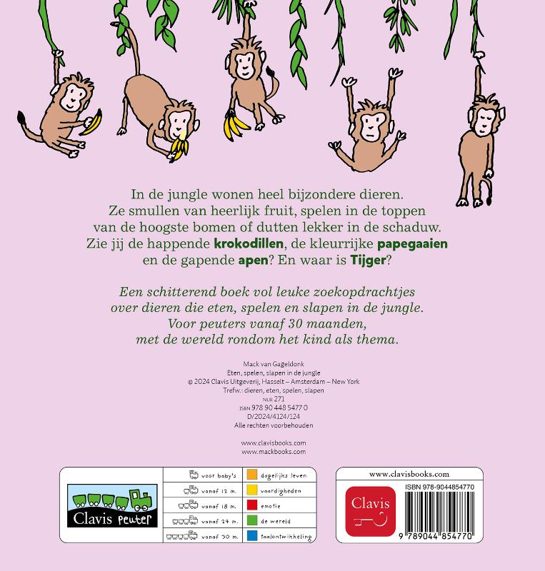 Achterkant van Eten, spelen, slapen in de jungle