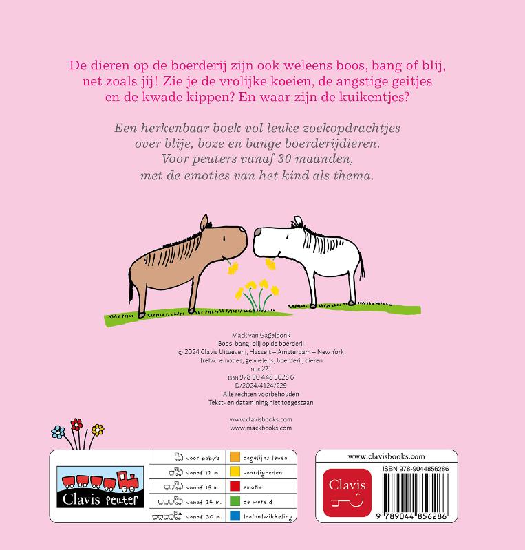 Achterkant van Boos, bang, blij op de boerderij