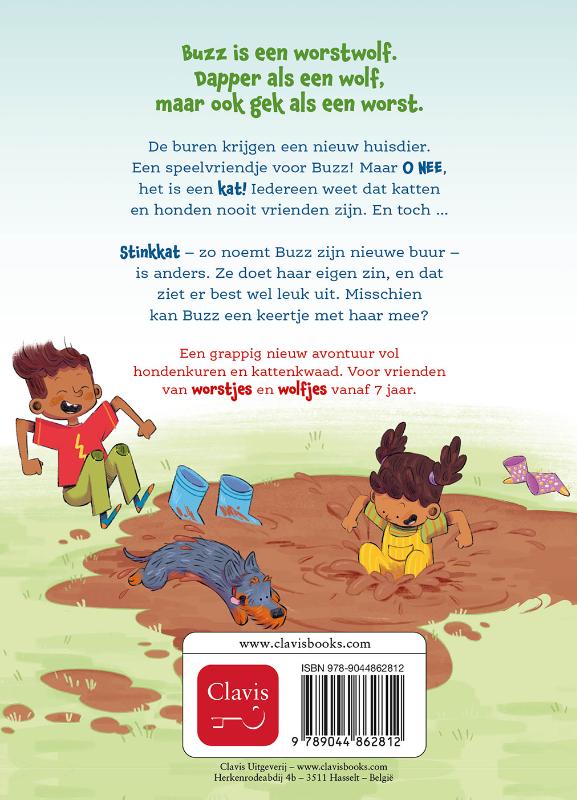 Achterkant van Buzz het worstwolfje en de stinkende kat