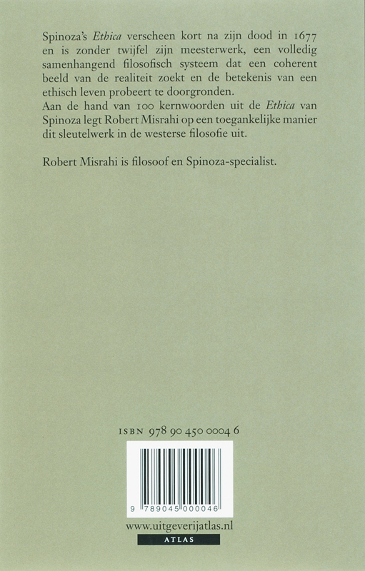 Achterkant van 100 woorden over de ethiek van Spinoza