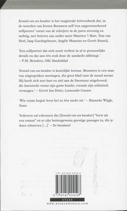 Achterkant van Kroniek van een karakter