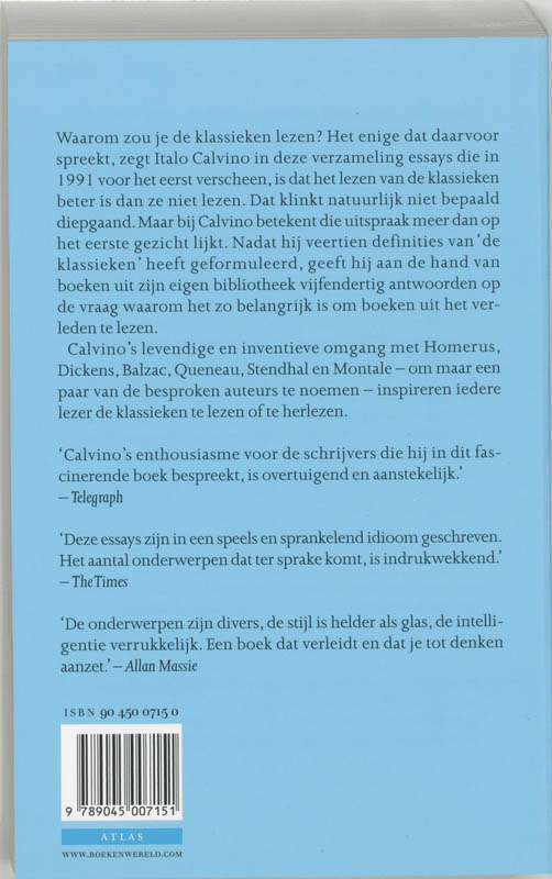 Achterkant van Waarom zou je de klassieken lezen