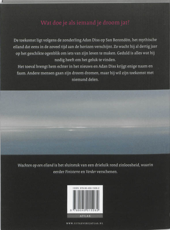 Achterkant van Wachten op een eiland